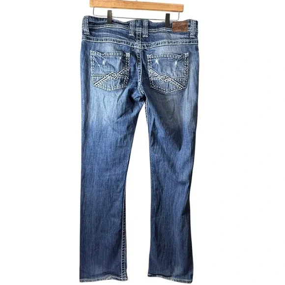 BKE Payton Bootcut Jeans Women 32x33.5 Medium Wash Distressed Thick Stitch Denim - Picture 6 of 16